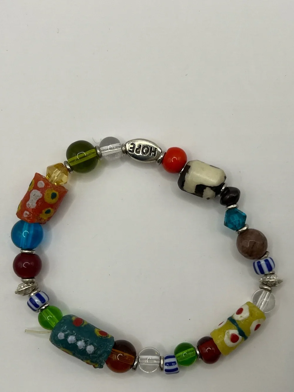 Vintage African Glass Trade Bead Stretch Bracelet - Multicolor Boho Hope